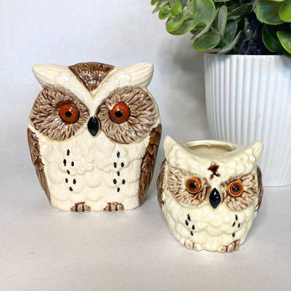 Vintage Owl Napkin With Toothpick Holder Japan